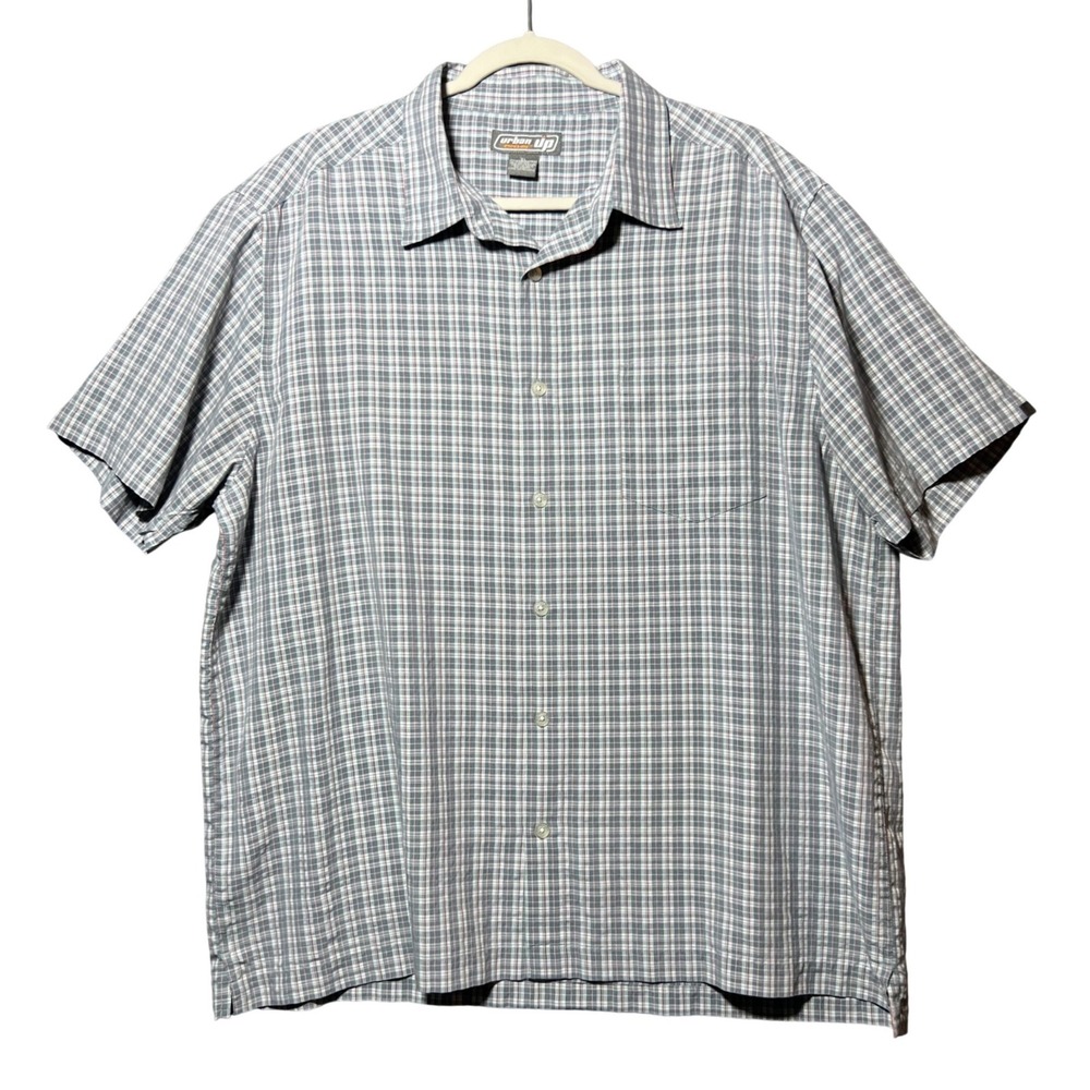 Vintage Y2K Urban Up Pipeline XL Blue Plaid Short Sleeve Boxy Button Up Shirt